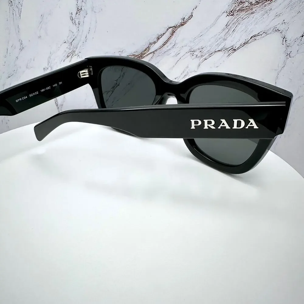 New PRADA Sunglasses PR C04S 16K08Z Black Square Acetate Grey Lens 52-22-145 - Picture 6 of 16